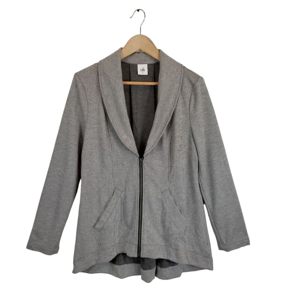 CAbi Women's 5300 Drop Off Gray Striped Zip Front Jersey Knit Jacket Size XS - Picture 3 of 9